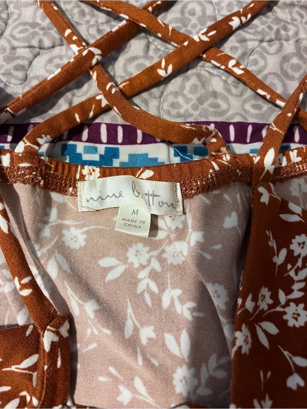 nine britton Rust Brown Floral Midi Dress with Crisscross Straps - Picture 3 of 3